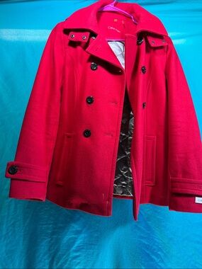 Calvin Klein Bright Red Double-Breasted Pea Coat